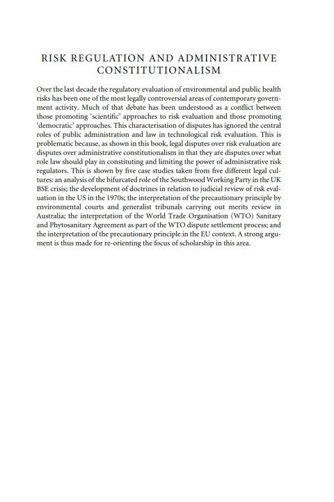 Cover image for book Risk Regulation and Administrative Constitutionalism