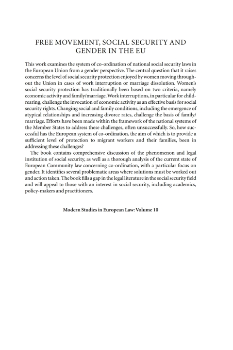 Cover image for book Free Movement, Social Security and Gender in the EU