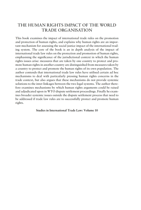Cover image for book The Human Rights Impact of the World Trade Organisation