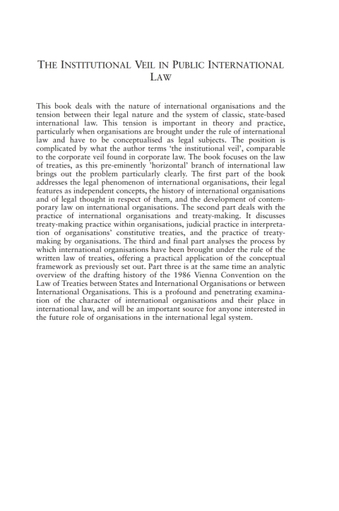 Cover image for book The Institutional Veil in Public International Law