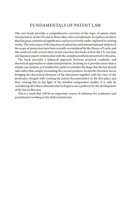 Cover image for book Fundamentals of Patent Law