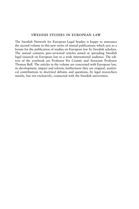 Cover image for book Swedish Studies in European Law - Volume 2