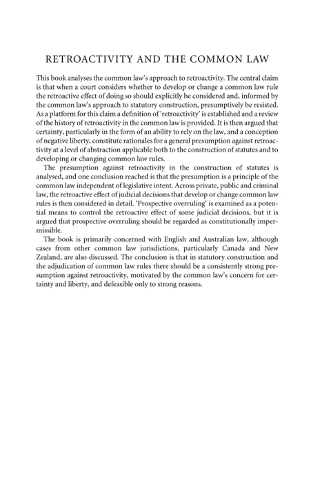 Cover image for book Retroactivity and the Common Law