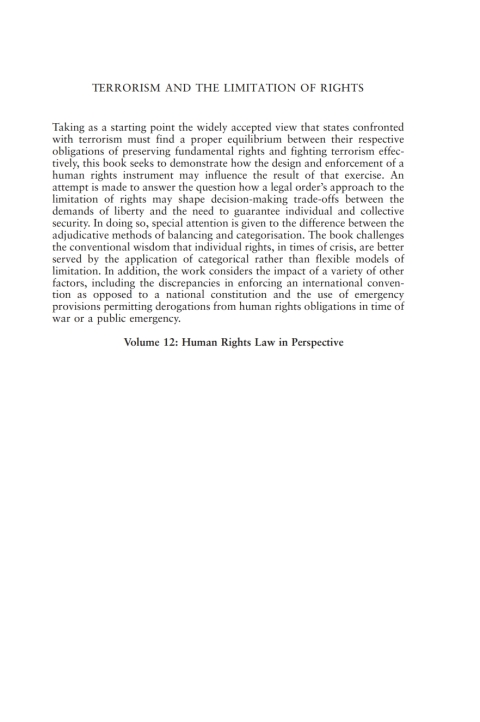Cover image for book Terrorism and the Limitation of Rights