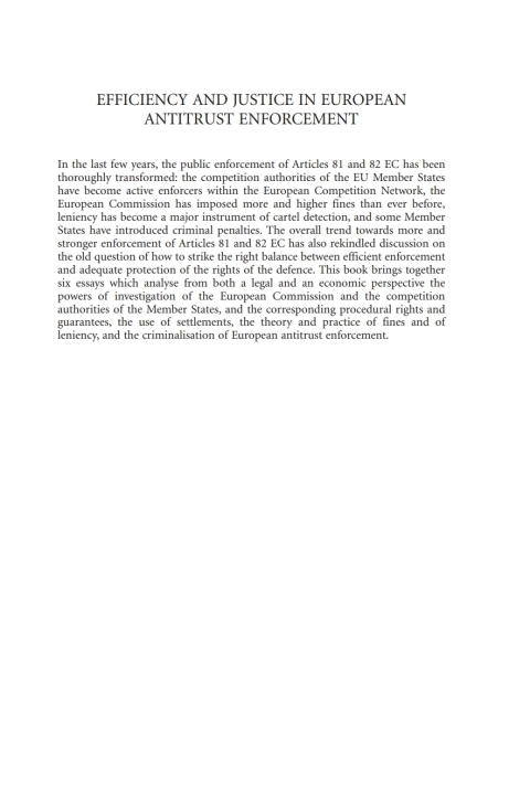 Cover image for book Efficiency and Justice in European Antitrust Enforcement