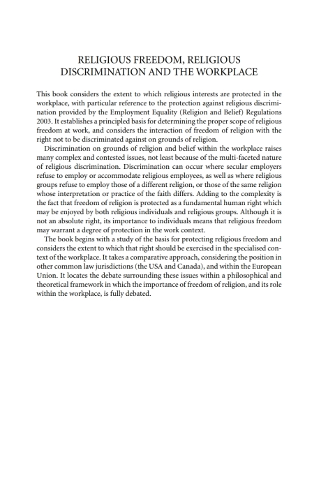 Cover image for book Religious Freedom, Religious Discrimination and the Workplace