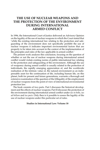 The Use of Nuclear Weapons and the Protection of the Environment during International Armed Conflict