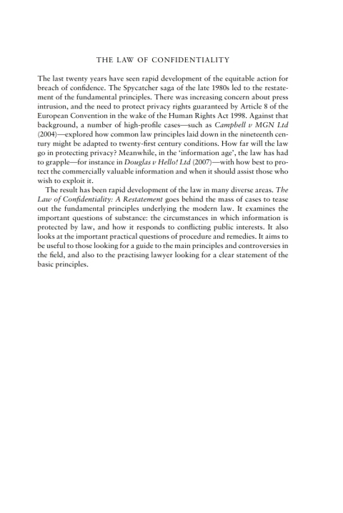 Cover image for book The Law of Confidentiality