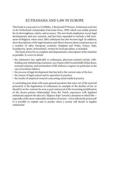 Cover image for book Euthanasia and Law in Europe
