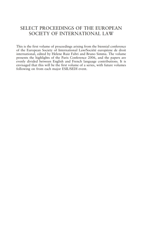 Cover image for book Select Proceedings of the European Society of International Law, Volume 1 2006