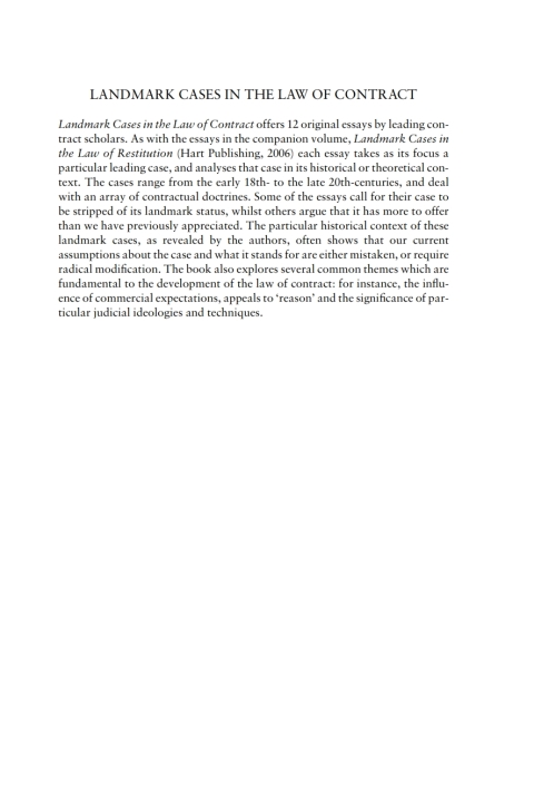 Cover image for book Landmark Cases in the Law of Contract
