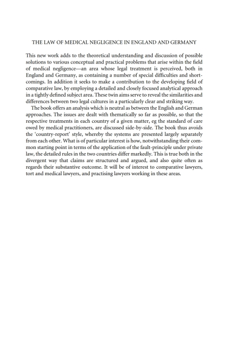 Cover image for book The Law of Medical Negligence in England and Germany