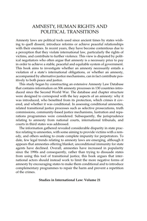 Cover image for book Amnesty, Human Rights and Political Transitions