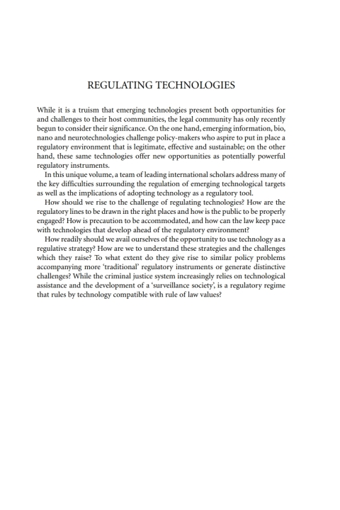 Cover image for book Regulating Technologies