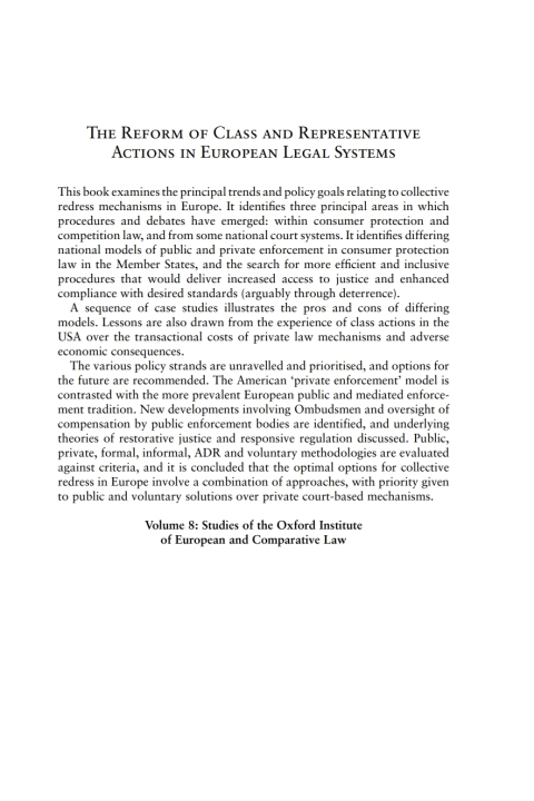 The Reform of Class and Representative Actions in European Legal Systems 