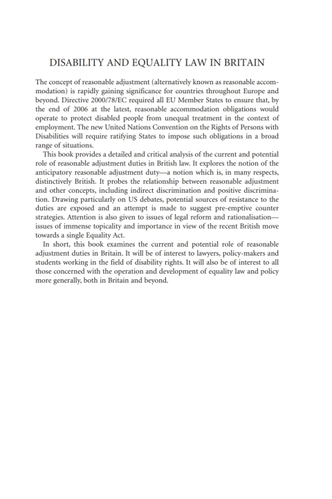 Cover image for book Disability and Equality Law in Britain