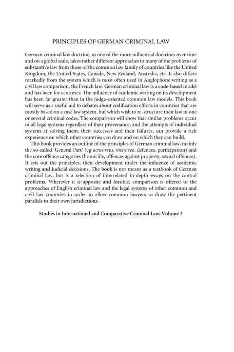 Cover image for book Principles of German Criminal Law