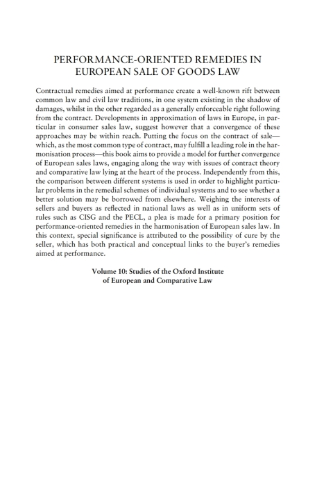 Cover image for book Performance-Oriented Remedies in European Sale of Goods Law