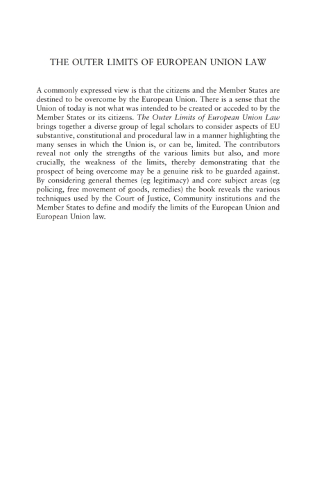 Cover image for book The Outer Limits of European Union Law