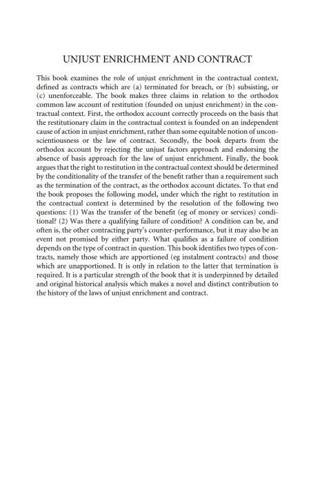 Cover image for book Unjust Enrichment and Contract