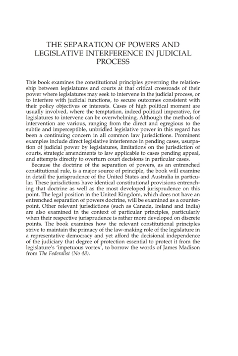 Cover image for book The Separation of Powers and Legislative Interference in Judicial Process
