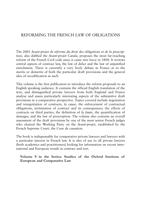 Cover image for book Reforming the French Law of Obligations