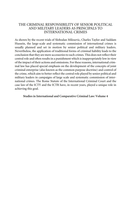 Cover image for book The Criminal Responsibility of Senior Political and Military Leaders as Principals to International Crimes