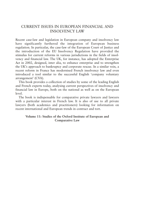Cover image for book Current Issues in European Financial and Insolvency Law