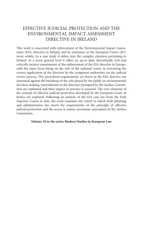 Cover image for book Effective Judicial Protection and the Environmental Impact Assessment Directive in Ireland