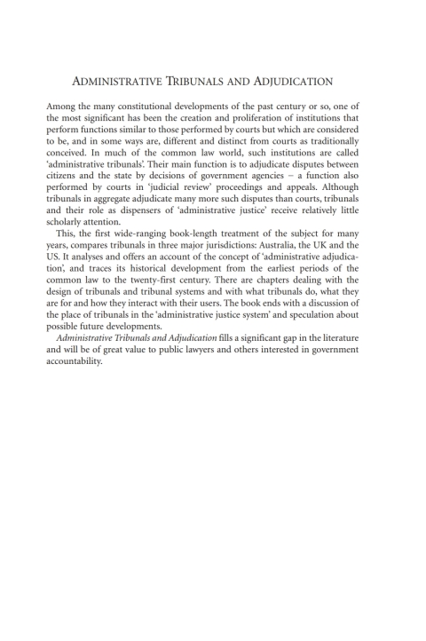 Cover image for book Administrative Tribunals and Adjudication