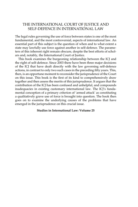 The International Court of Justice and Self-Defence in International Law 