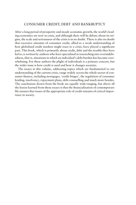 Cover image for book Consumer Credit, Debt and Bankruptcy