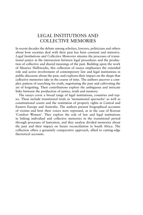Cover image for book Legal Institutions and Collective Memories