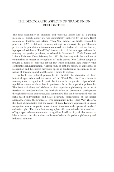 The Democratic Aspects of Trade Union Recognition 