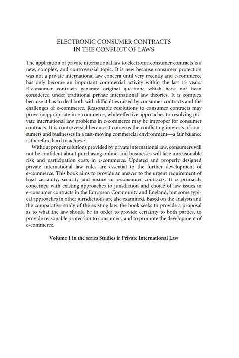 Cover image for book Electronic Consumer Contracts in the Conflict of Laws