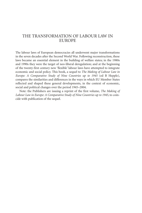 Cover image for book The Transformation of Labour Law in Europe