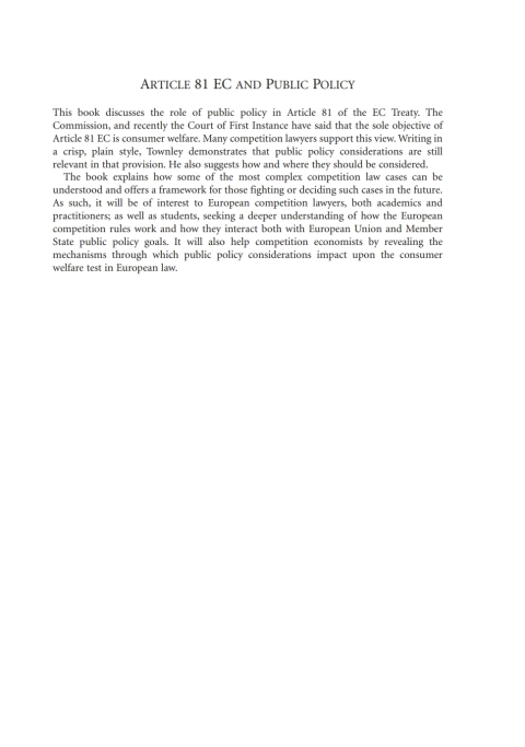 Cover image for book Article 81 EC and Public Policy