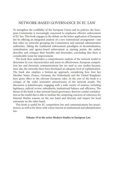 Cover image for book Network-Based Governance in EC Law