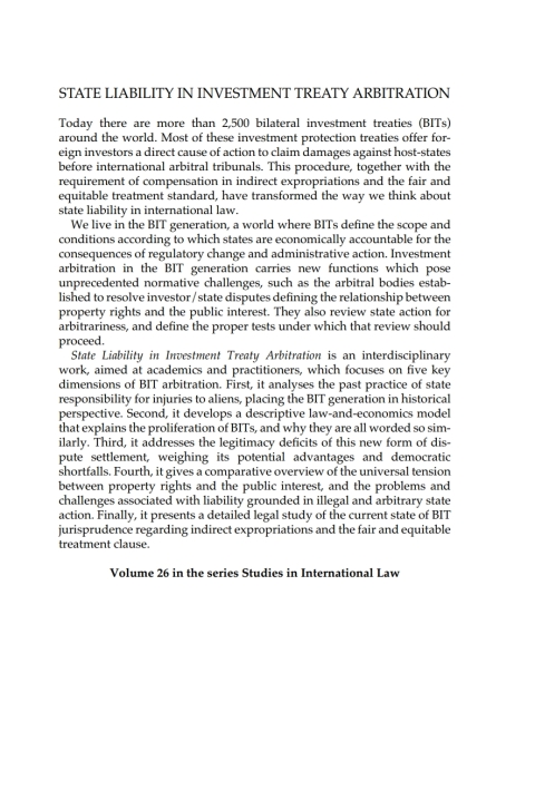 Cover image for book State Liability in Investment Treaty Arbitration