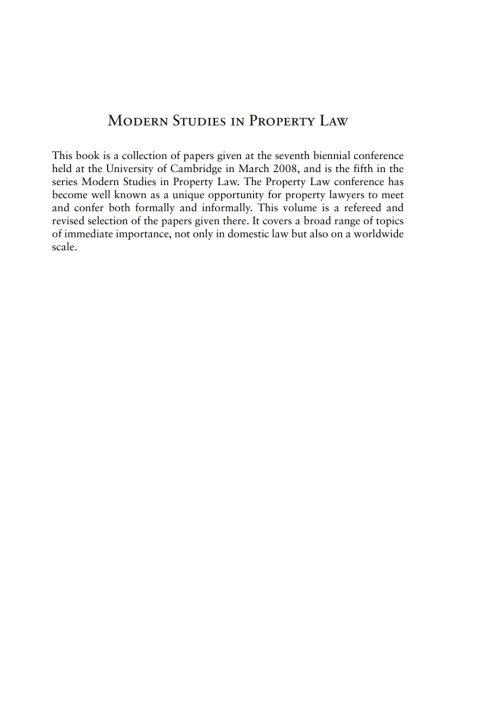 Cover image for book Modern Studies in Property Law - Volume 5