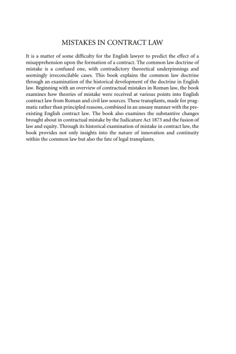 Cover image for book Mistakes in Contract Law