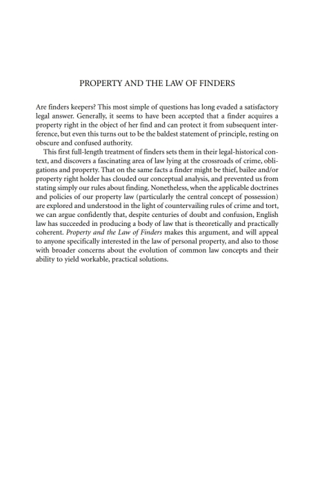 Cover image for book Property and the Law of Finders