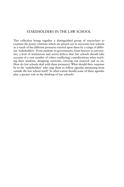 Cover image for book Stakeholders in the Law School