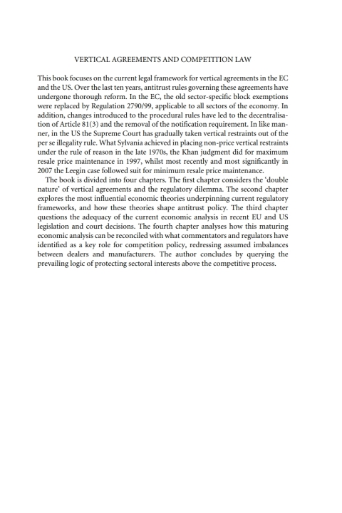 Cover image for book Vertical Agreements and Competition Law
