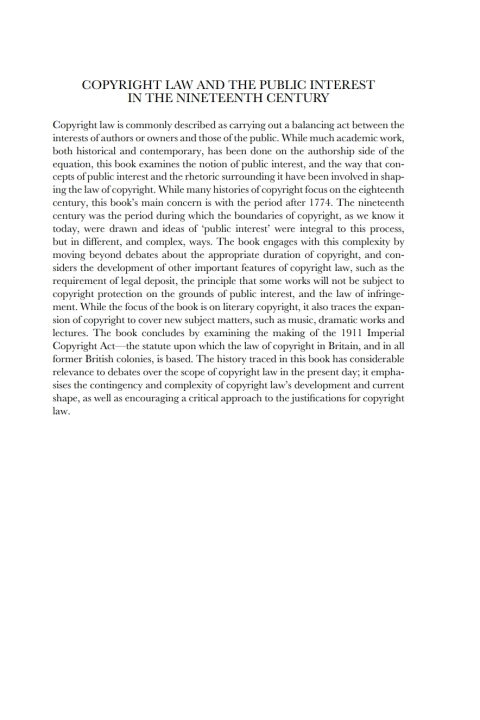 Cover image for book Copyright Law and the Public Interest in the Nineteenth Century
