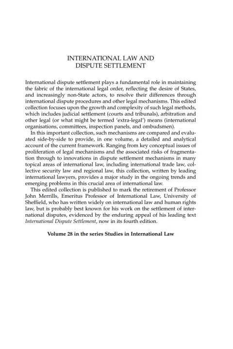 Cover image for book International Law and Dispute Settlement