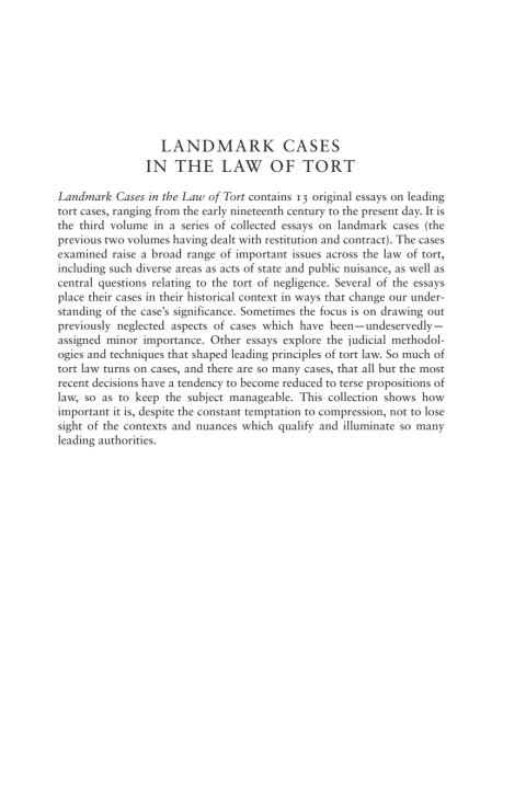Cover image for book Landmark Cases in the Law of Tort