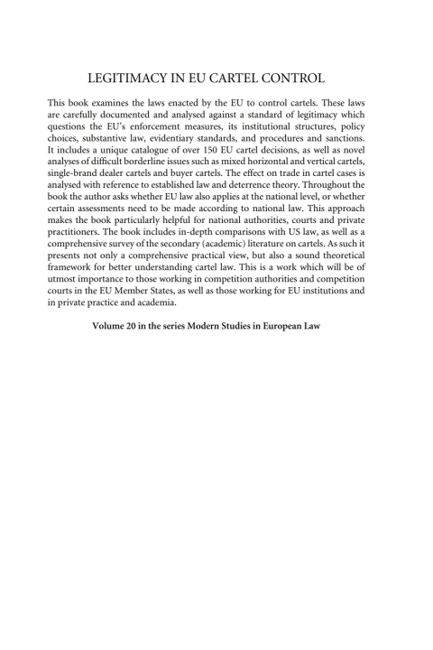 Cover image for book Legitimacy in EU Cartel Control