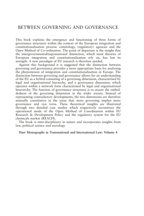 Cover image for book Between Governing and Governance