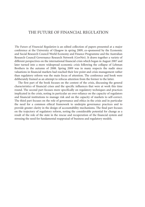 Cover image for book The Future of Financial Regulation